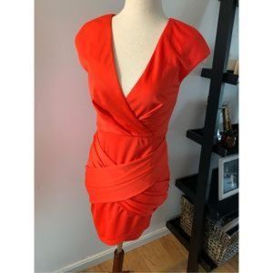 Sexy stretchy crossover red/orange dress size small